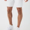 Straight Rigid Denim Shorts With Woven Label | BoohooMAN UK