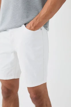 Straight Rigid Denim Shorts With Woven Label | BoohooMAN UK