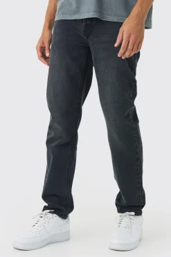 Straight Rigid Jean In Charcoal | BoohooMAN UK