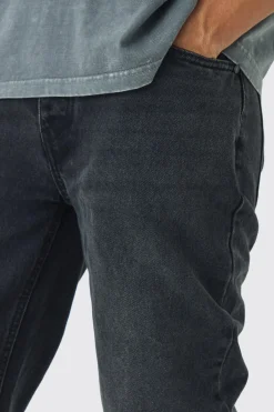 Straight Rigid Jean In Charcoal | BoohooMAN UK