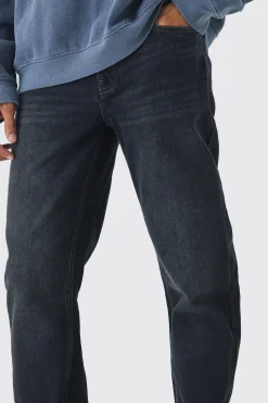 Straight Rigid Jean In Dark Grey | BoohooMAN UK