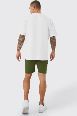 Stretch Skinny Fixed Waist Chino Short | BoohooMAN UK
