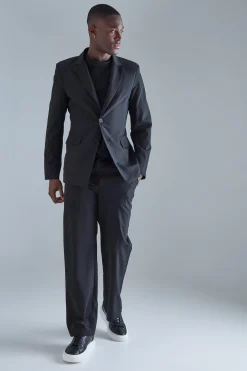 Stretch Tailored Straight Fit Trousers | BoohooMAN UK