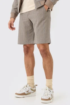 Stretch Textured Check Fixed Waist Shorts | BoohooMAN UK