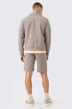 Stretch Textured Check Fixed Waist Shorts | BoohooMAN UK