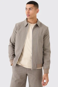 Stretch Textured Check Smart Bomber Jacket | BoohooMAN UK