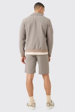 Stretch Textured Check Smart Bomber Jacket | BoohooMAN UK