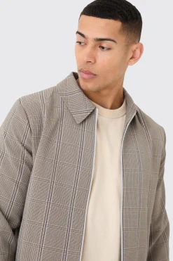 Stretch Textured Check Smart Bomber Jacket | BoohooMAN UK