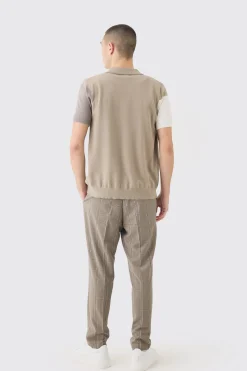 Stretch Textured Check Smart Suit Set | BoohooMAN UK