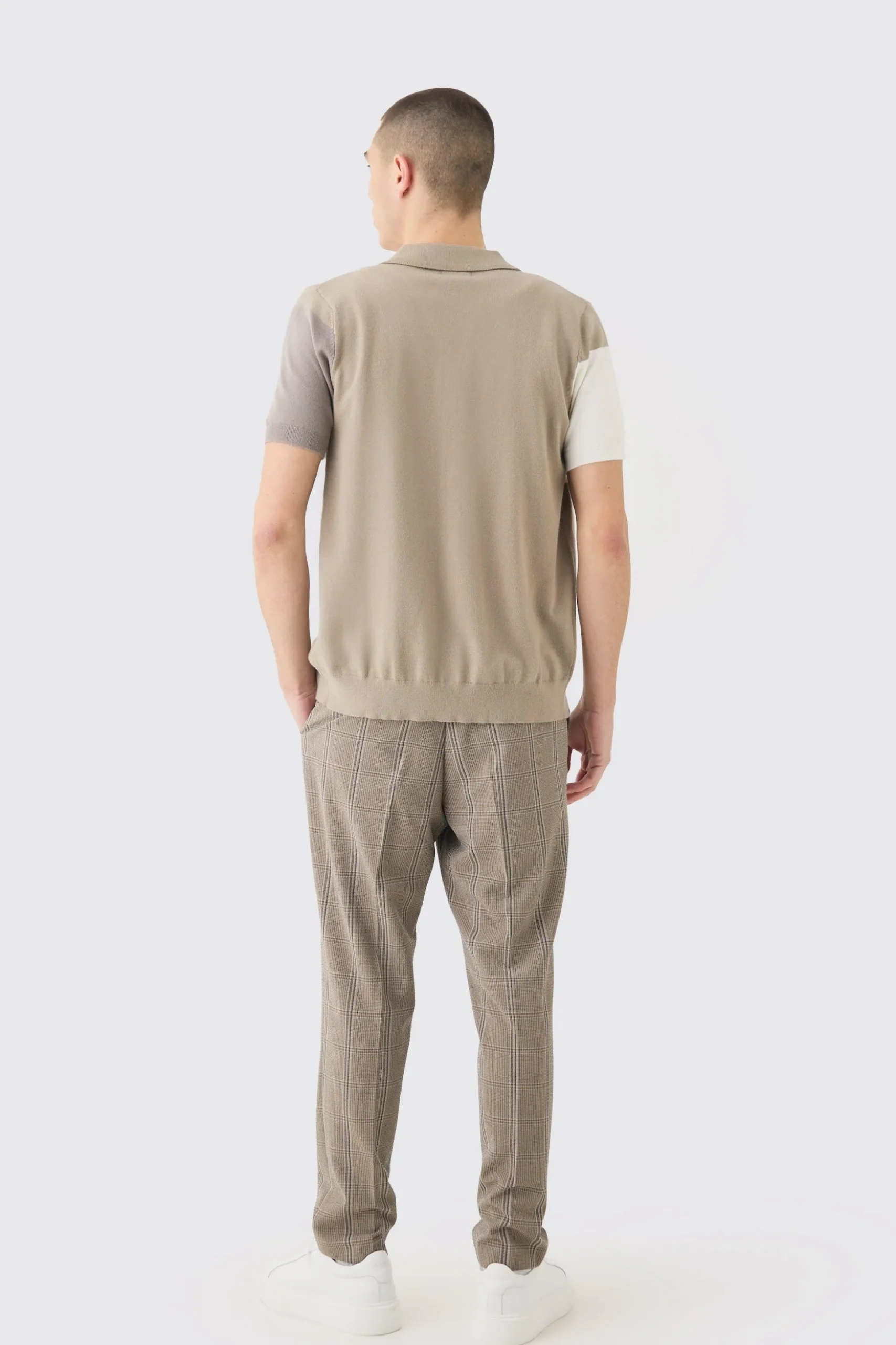 Stretch Textured Check Smart Suit Set | BoohooMAN UK
