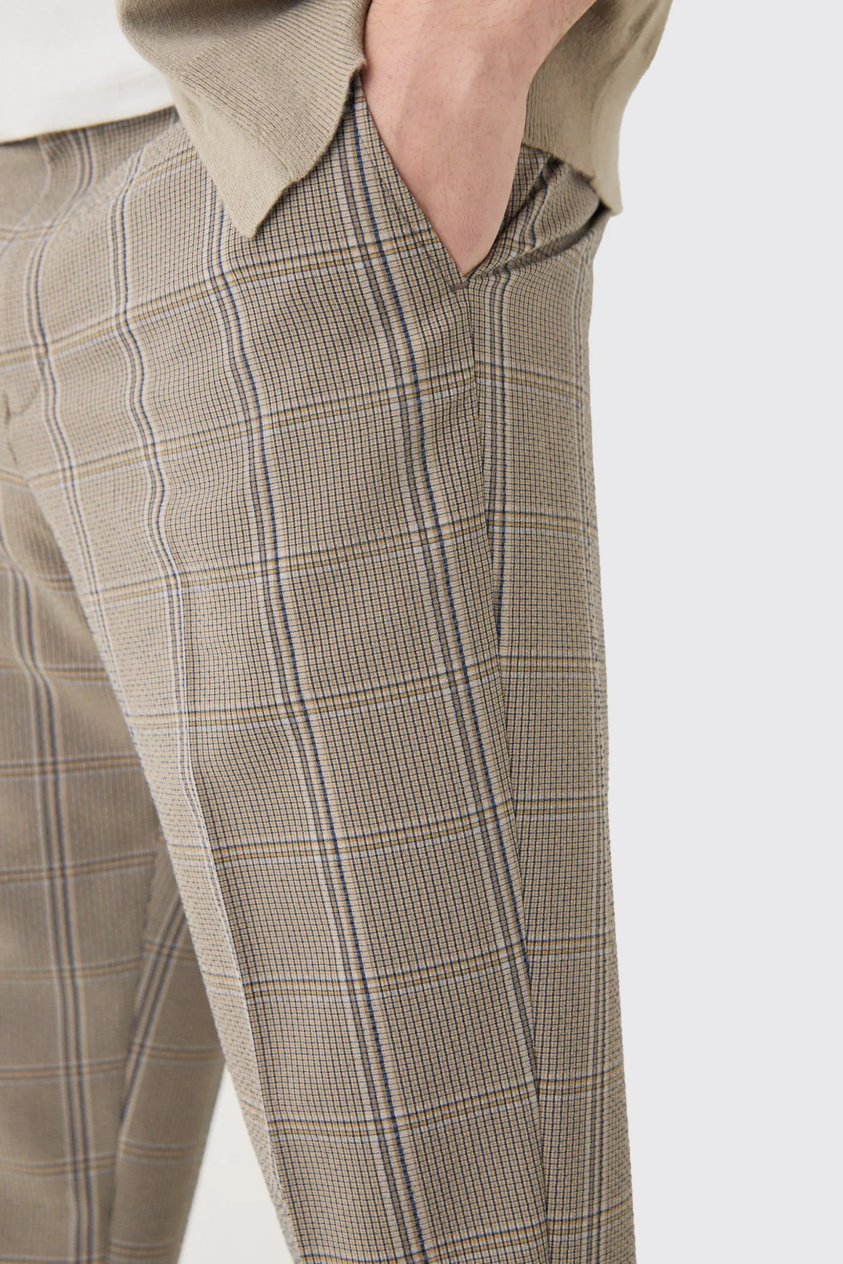 Stretch Textured Check Smart Suit Set | BoohooMAN UK