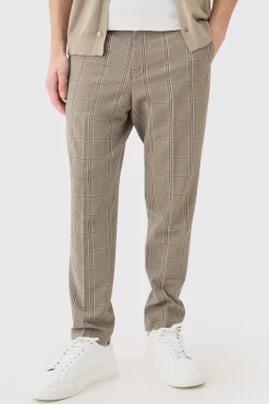 Stretch Textured Check Tailored Trousers | BoohooMAN UK