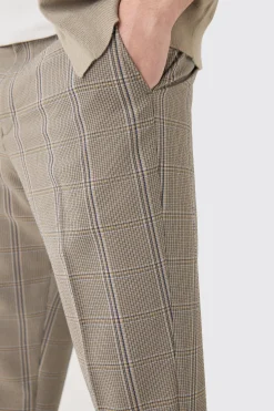 Stretch Textured Check Tailored Trousers | BoohooMAN UK