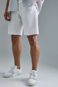 Stripe Seersucker Fixed Waist Regular Fit Shorts | BoohooMAN UK