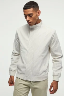Stripe Seersucker Funnel Neck Smart Jacket | BoohooMAN UK