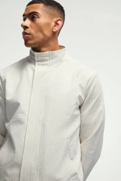 Stripe Seersucker Funnel Neck Smart Jacket | BoohooMAN UK