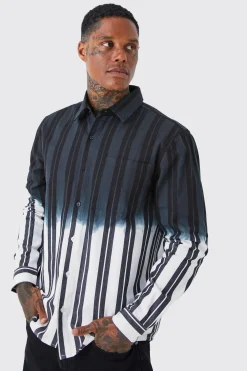 Striped Ombre Twill Overshirt | BoohooMAN UK
