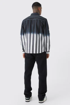 Striped Ombre Twill Overshirt | BoohooMAN UK