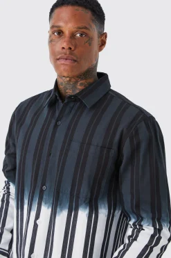 Striped Ombre Twill Overshirt | BoohooMAN UK