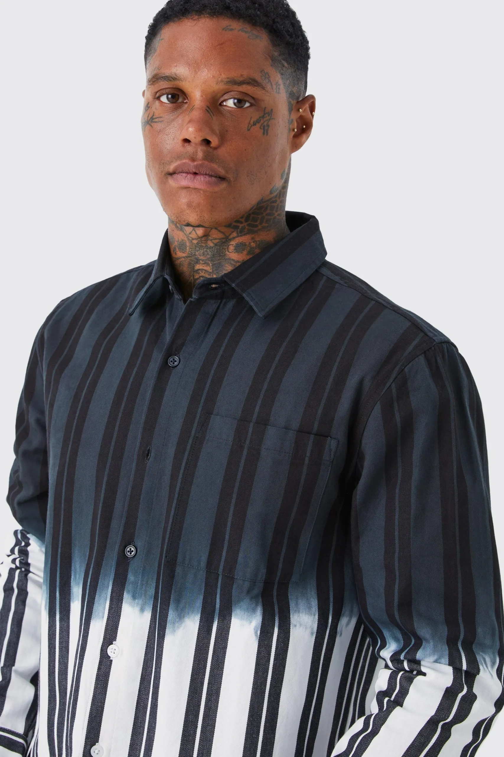 Striped Ombre Twill Overshirt | BoohooMAN UK