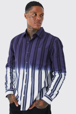 Striped Ombre Twill Overshirt | BoohooMAN UK