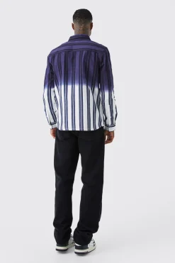 Striped Ombre Twill Overshirt | BoohooMAN UK