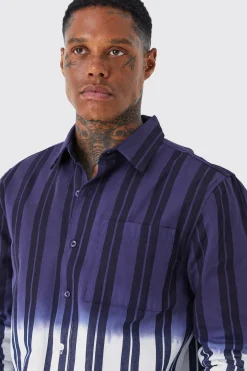 Striped Ombre Twill Overshirt | BoohooMAN UK