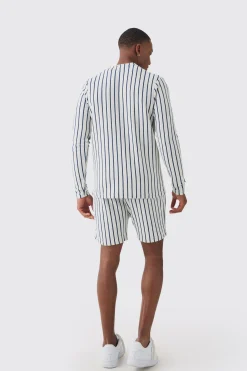 Striped Open Stitch Resort Shirt & Short Set | BoohooMAN UK