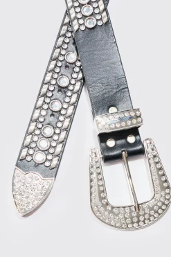 Studded Western Belt In Black | BoohooMAN UK
