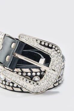 Studded Western Belt In Black | BoohooMAN UK