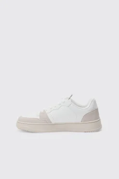 Suede Panel Chunky Trainer In White | BoohooMAN UK