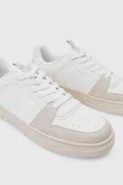 Suede Panel Chunky Trainer In White | BoohooMAN UK
