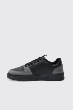 Suede Panel Chunky Trainer In Black | BoohooMAN UK