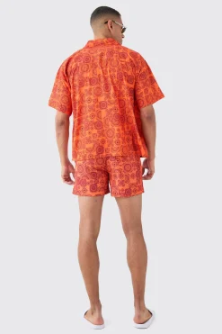 Sun Tile Shirt & Swim Short Set | BoohooMAN UK
