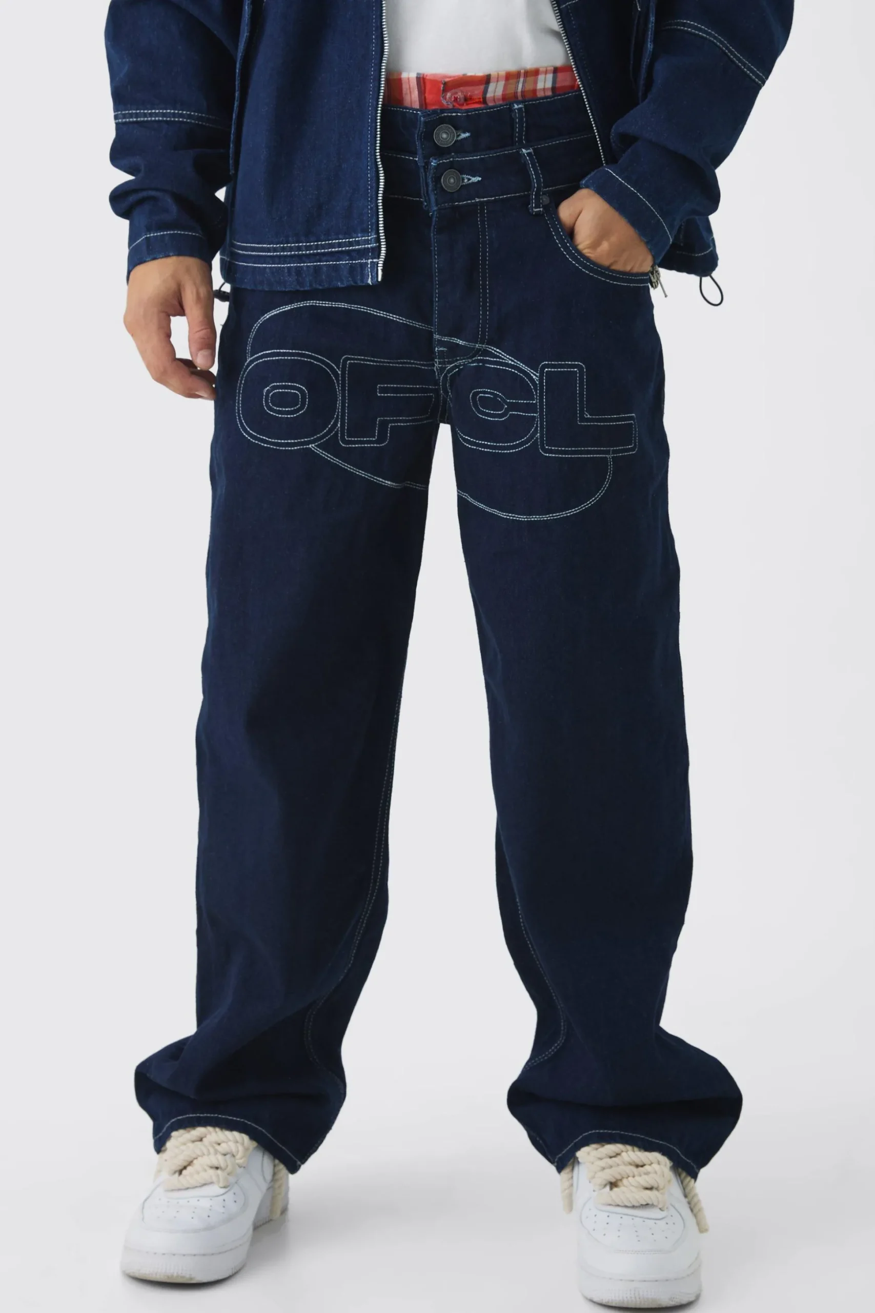 Super Baggy Rigid Boxer Double Waistband Jeans | BoohooMAN UK