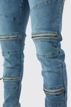 Super Skinny Biker Zip Detail Jeans | BoohooMAN UK