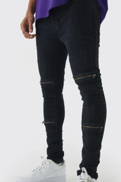Super Skinny Biker Zip Detail Jeans | BoohooMAN UK