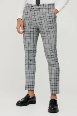 Super Skinny Black Check Crop Trouser | BoohooMAN UK