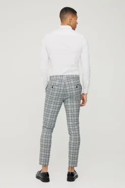 Super Skinny Black Check Crop Trouser | BoohooMAN UK