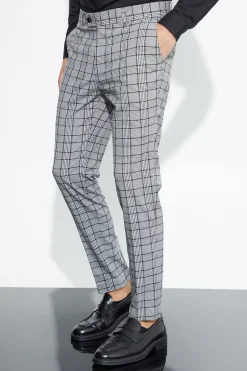Super Skinny Black Check Crop Trouser | BoohooMAN UK