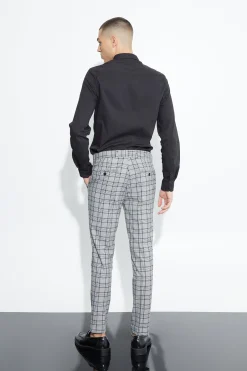 Super Skinny Black Check Crop Trouser | BoohooMAN UK