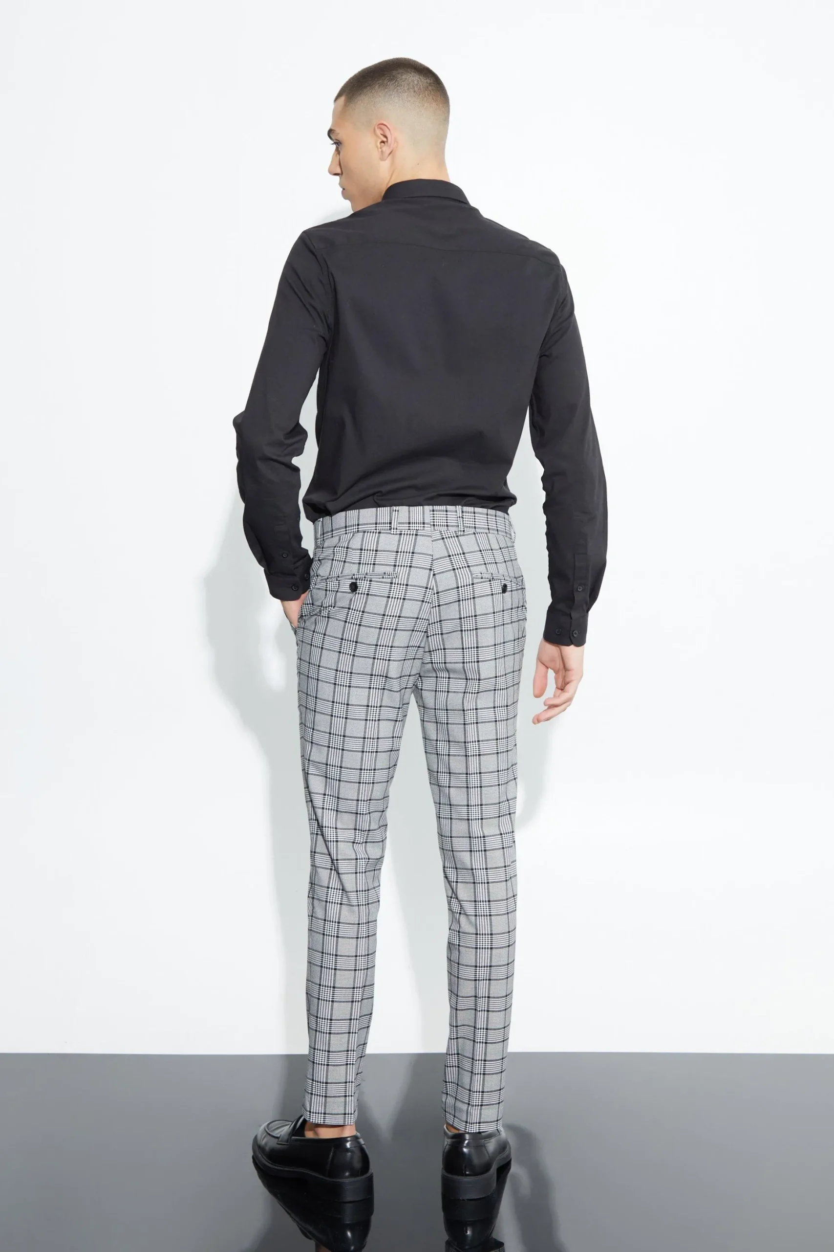 Super Skinny Black Check Crop Trouser | BoohooMAN UK