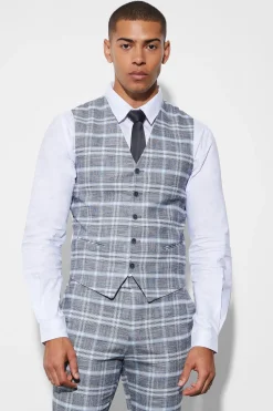 Super Skinny Check Waistcoat | BoohooMAN UK
