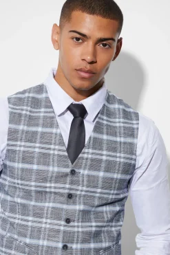 Super Skinny Check Waistcoat | BoohooMAN UK