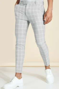 Super Skinny Crop Check Tailored Trouser | BoohooMAN UK