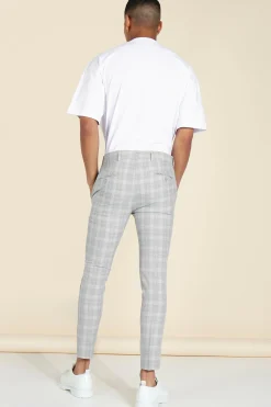 Super Skinny Crop Check Tailored Trouser | BoohooMAN UK