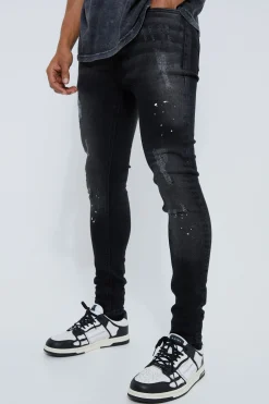 Super Skinny Distressed Paint Splat Jeans | BoohooMAN UK