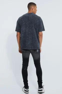 Super Skinny Distressed Paint Splat Jeans | BoohooMAN UK