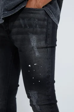 Super Skinny Distressed Paint Splat Jeans | BoohooMAN UK