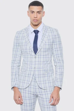 Super Skinny Grey Check Suit Trousers | BoohooMAN UK